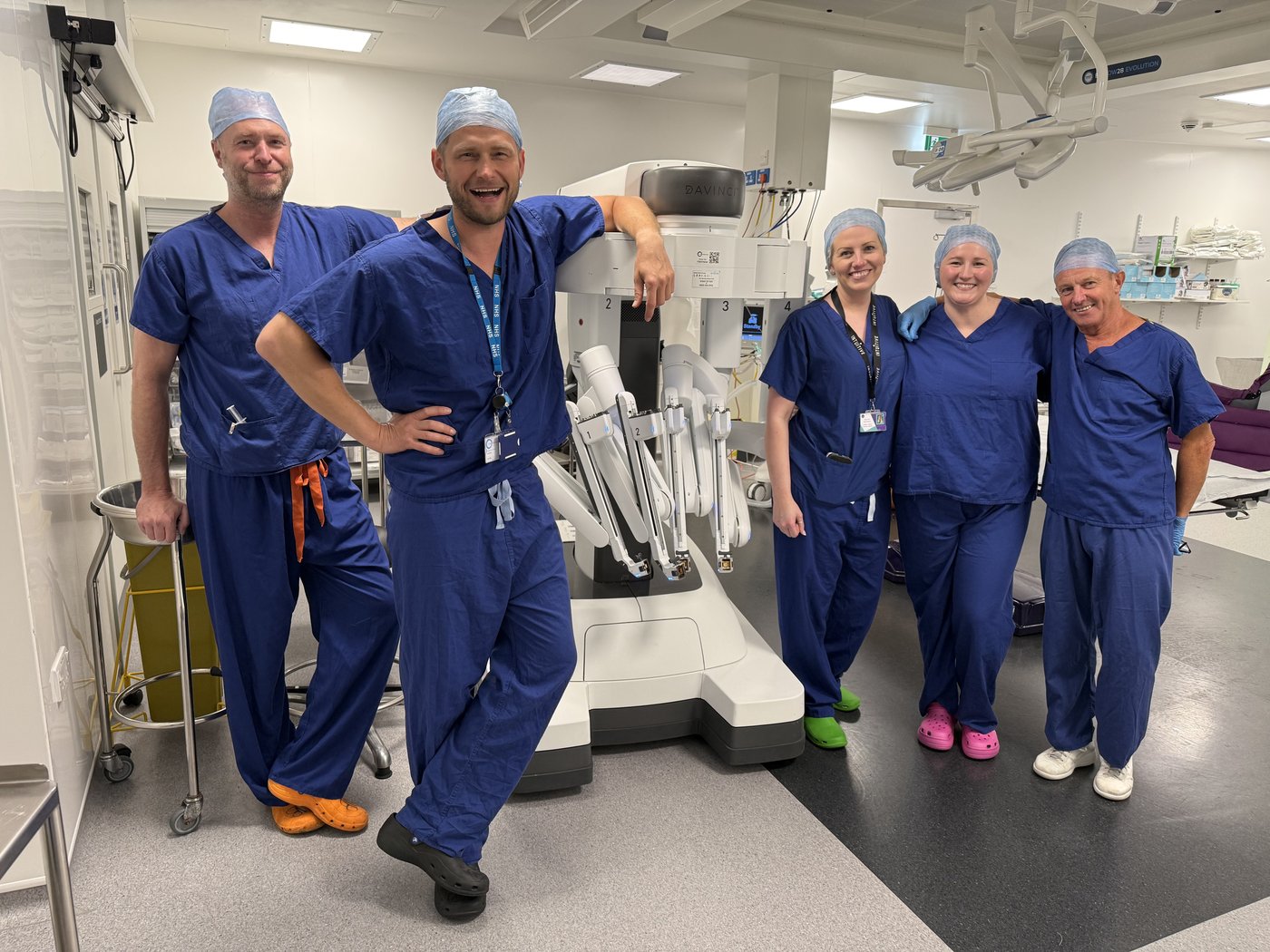 Mr Pawlak and surgical team after first robotic hiatal hernia repair at Ross Hall